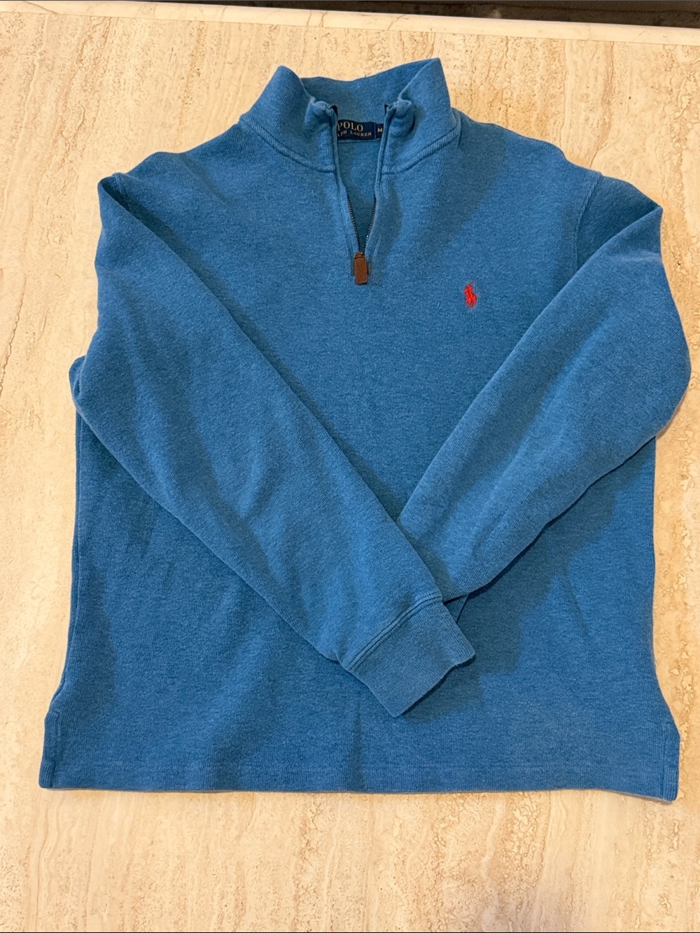 Polo by Ralph Lauren Light Blue Quarter-Zip Sweater with Gold Logo